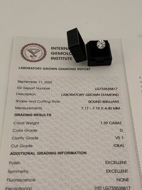 ✨ STUNNING 1.39 CARAT LAB-GROWN DIAMOND ✨